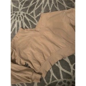 Tan H&M V-Neck Puff Sleeve Cropped Crewneck